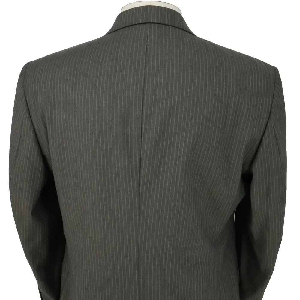 Jos A Bank Suit Mens 43R Gray Pinstripe Wool Pleated Cuffed Pants Single Vent